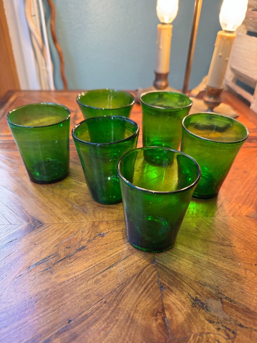 Lot De 6 Lumignons En Verre Vert Bouteille Epoque XIX Lyon Fete Des Lumières Ancien-photo-3