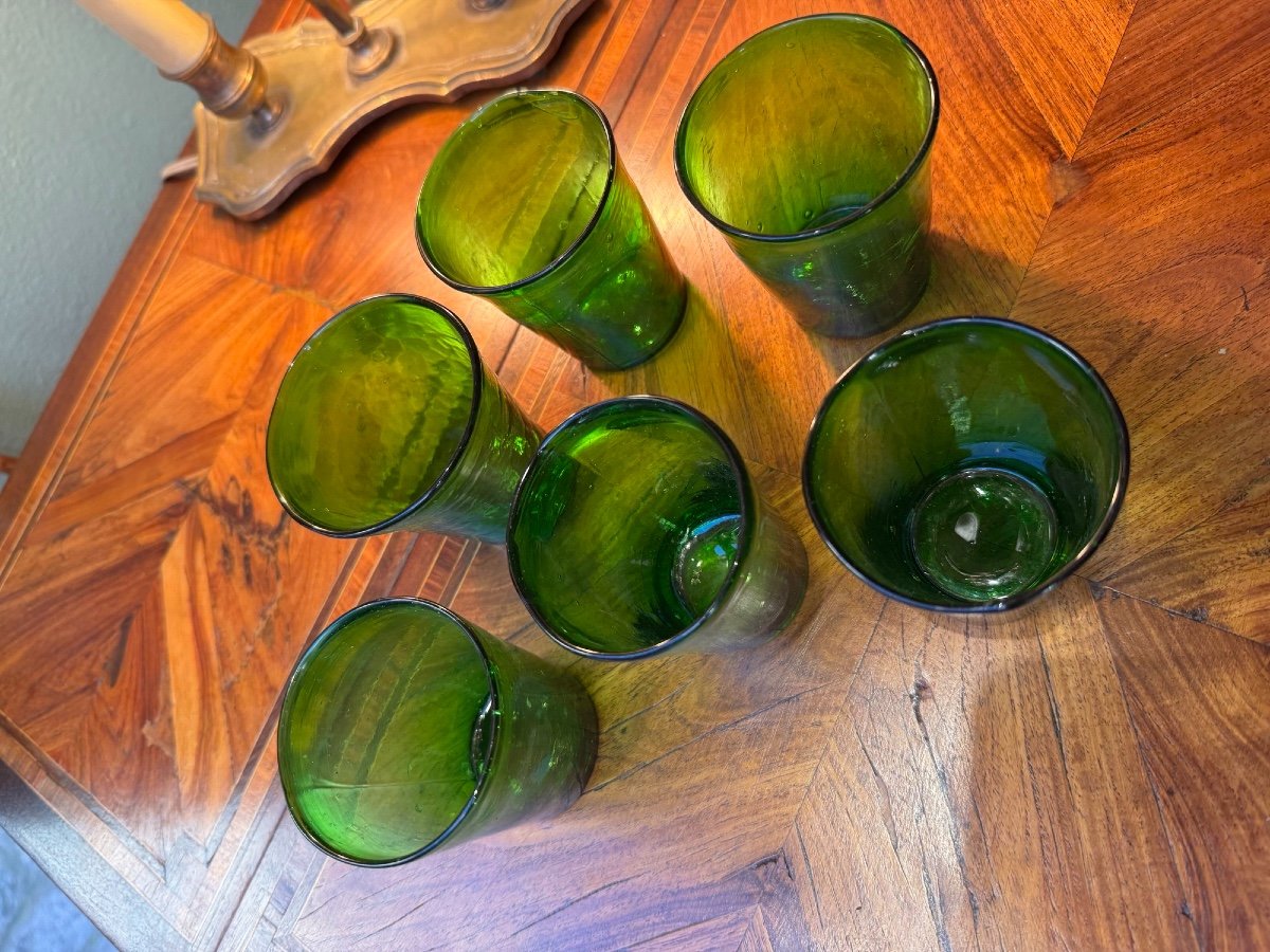 Lot De 6 Lumignons En Verre Vert Bouteille Epoque XIX Lyon Fete Des Lumières Ancien-photo-5