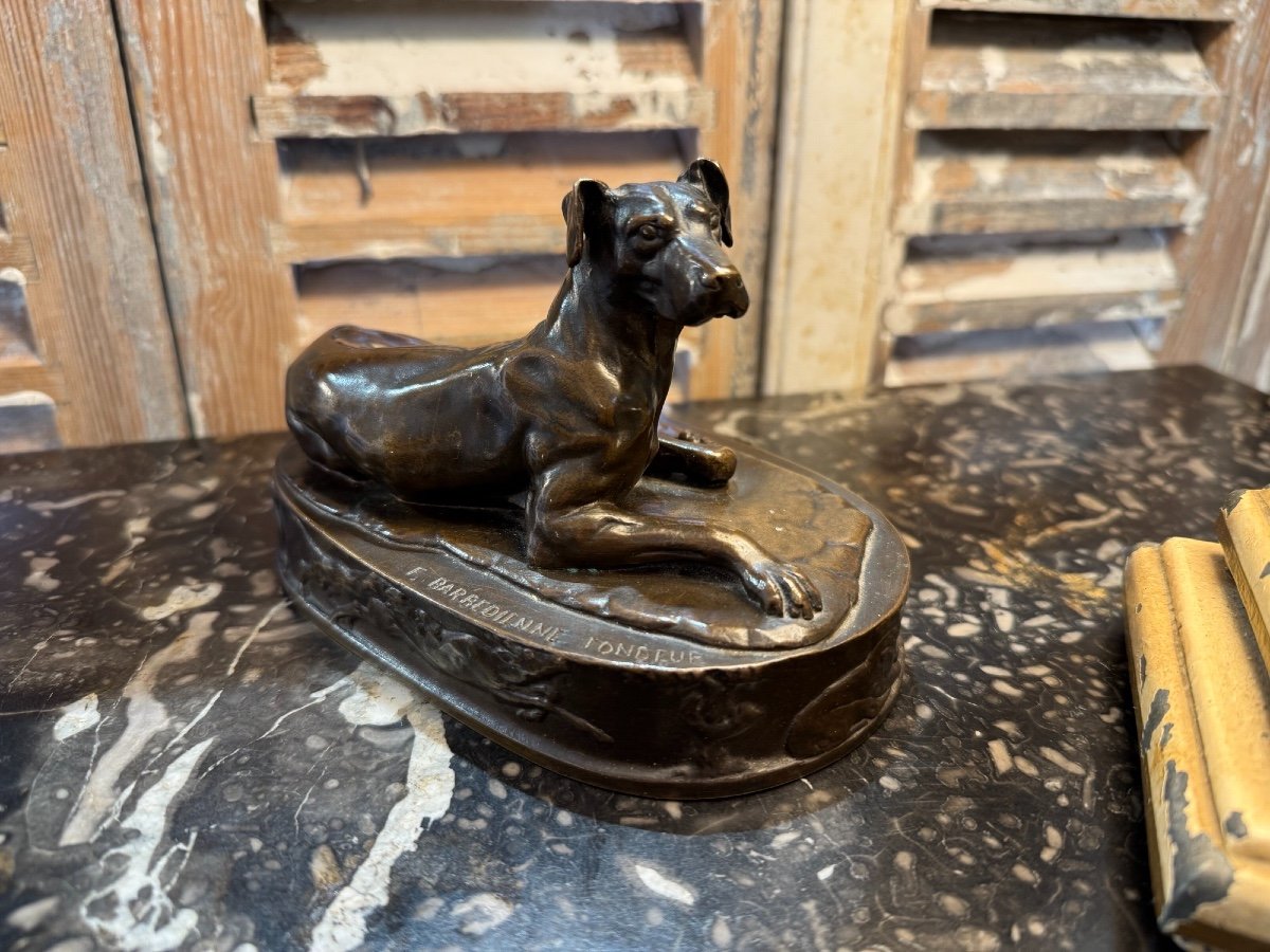 Ancien Bronze Animalier Le Chien Couché Par Grégoire Giraud Et Fondeur Barbedienne XIX Eme-photo-1