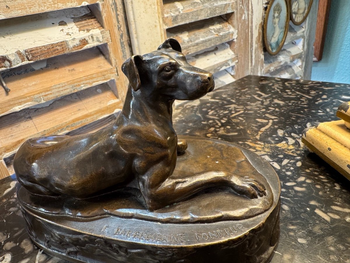 Antique Animal Bronze The Lying Dog By Grégoire Giraud And Founder Barbedienne XIX Eme-photo-3