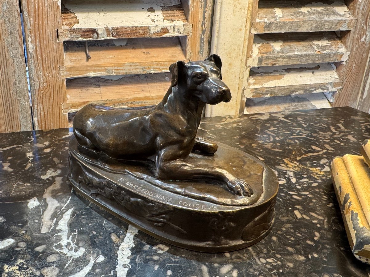 Antique Animal Bronze The Lying Dog By Grégoire Giraud And Founder Barbedienne XIX Eme-photo-8