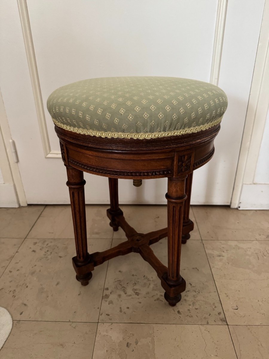 Old Small Louis XVI Style Piano Stool Mid 19th Century In Beech In Good Condition-photo-2