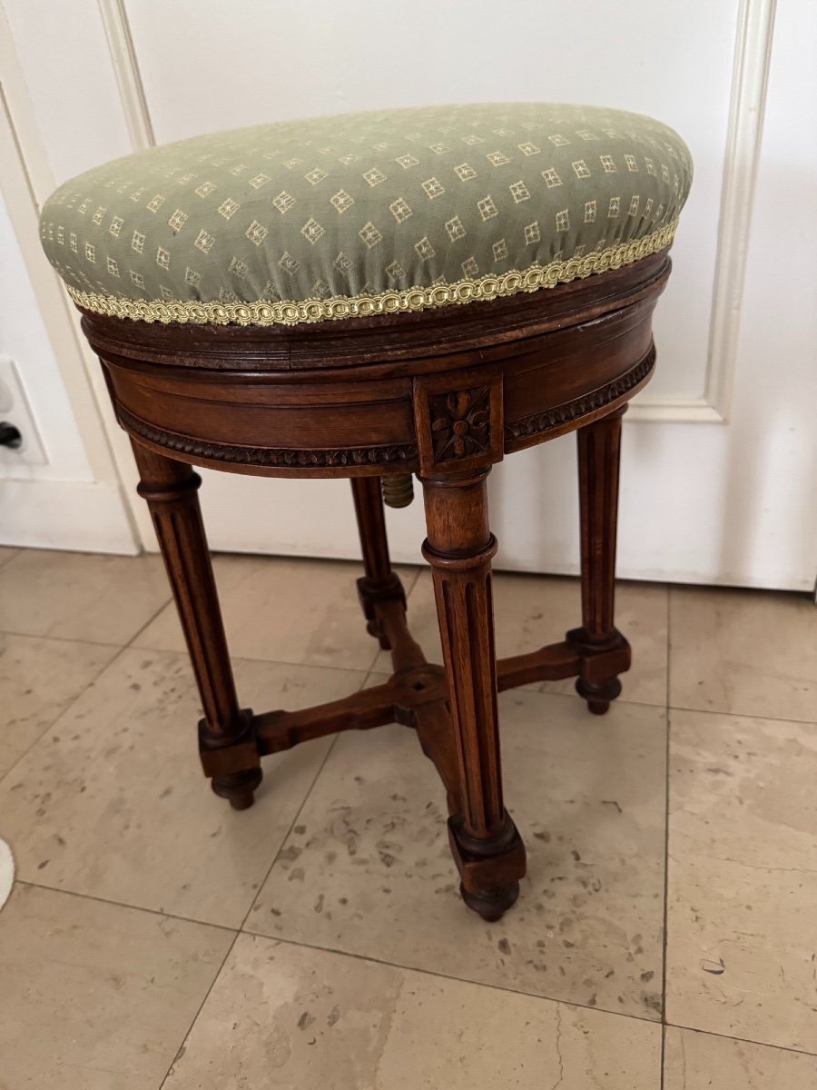 Old Small Louis XVI Style Piano Stool Mid 19th Century In Beech In Good Condition-photo-4