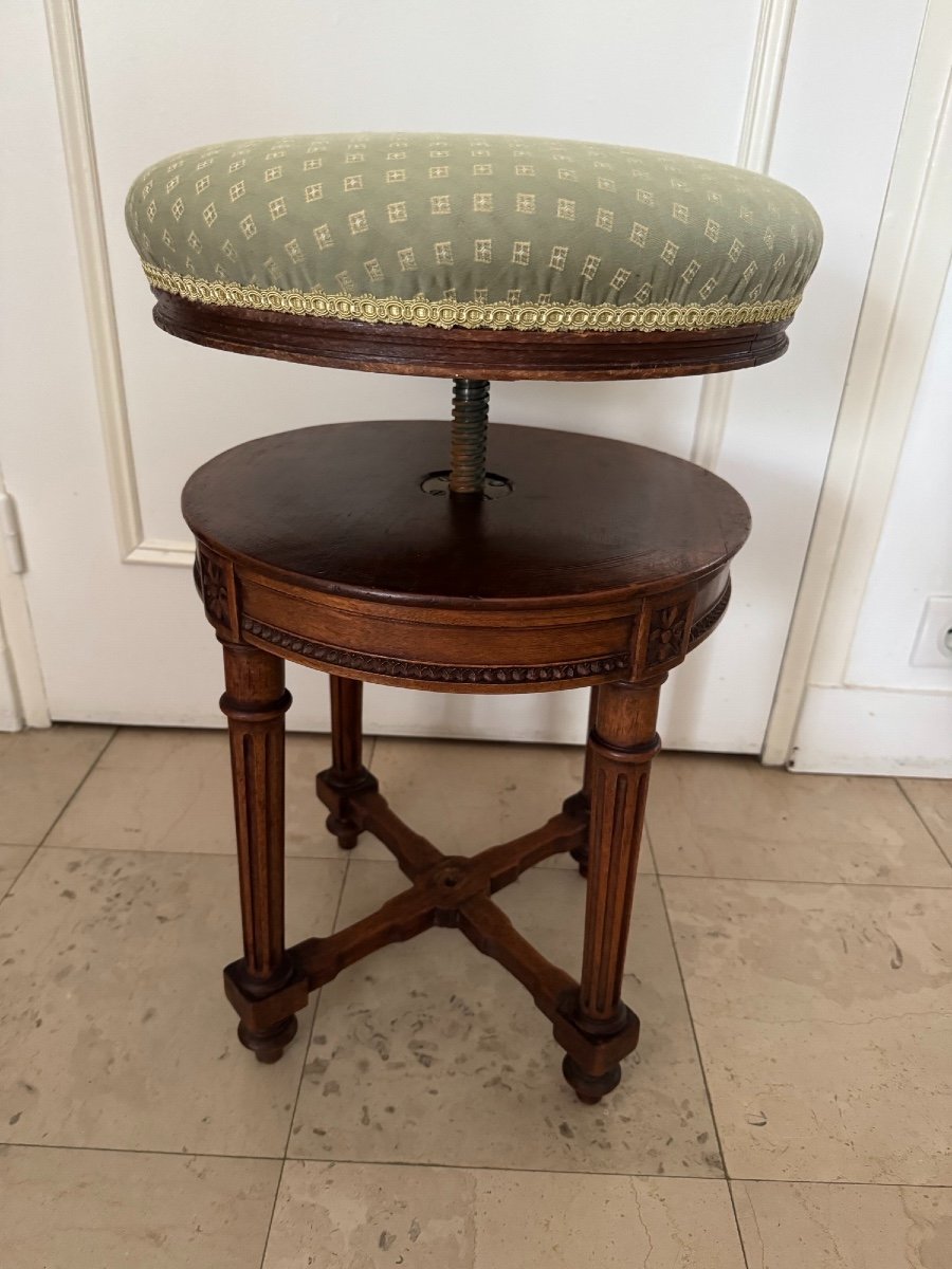 Old Small Louis XVI Style Piano Stool Mid 19th Century In Beech In Good Condition-photo-5