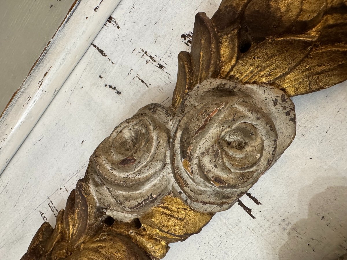 Paire De Guirlandes De Fleurs En Bois Doré élément Décoratif Début XIX Eme Bois Sculpté Ancien -photo-7