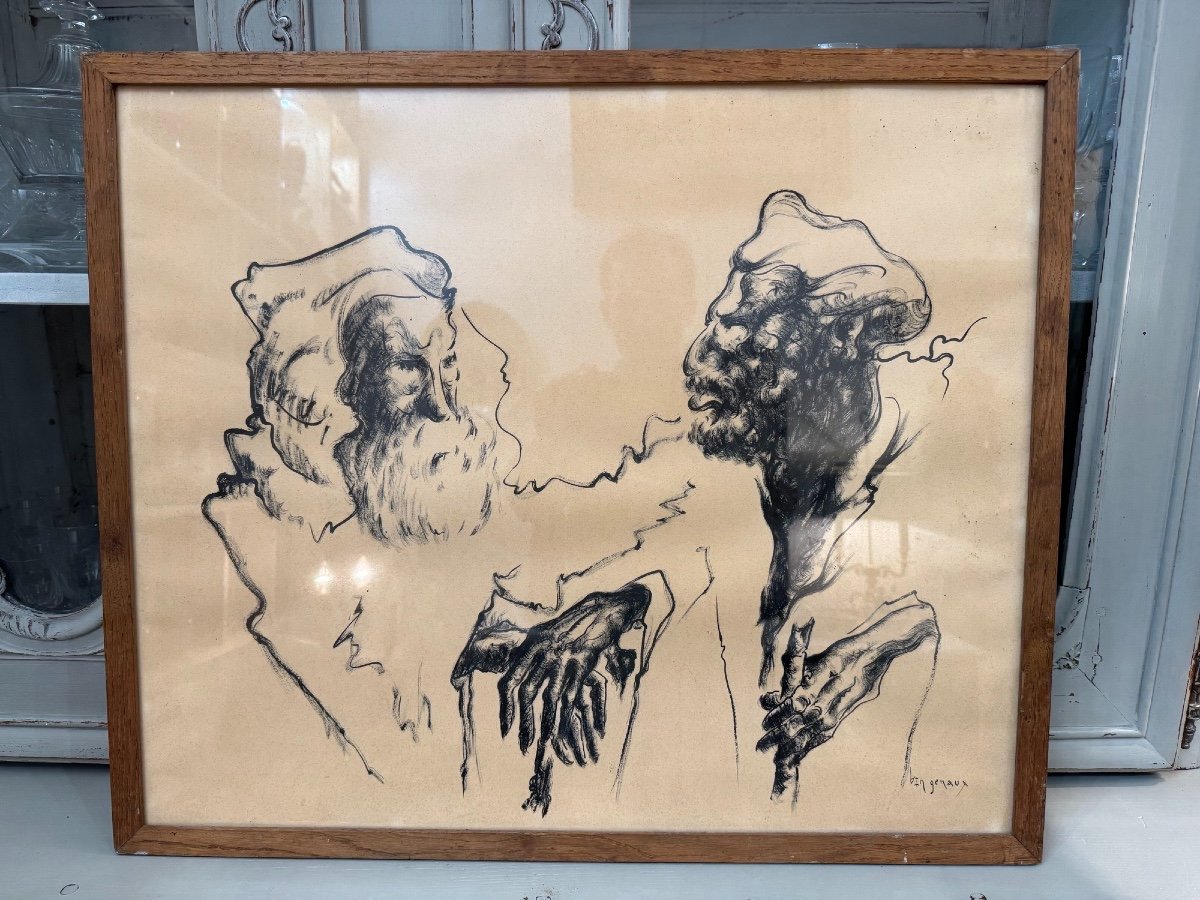 Old Orientalist Lithograph Engraving From The 20th Century By Ben Genaux The Two Moroccans-photo-1