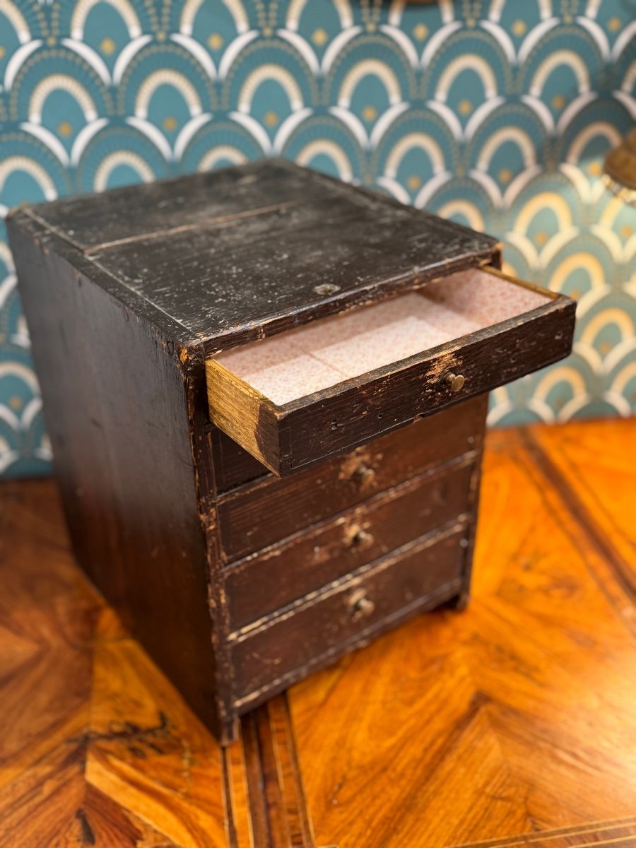 Old Small Watchmaker's Layette Small Watchmaking Trade Furniture 19th Century Blackened Wood -photo-2