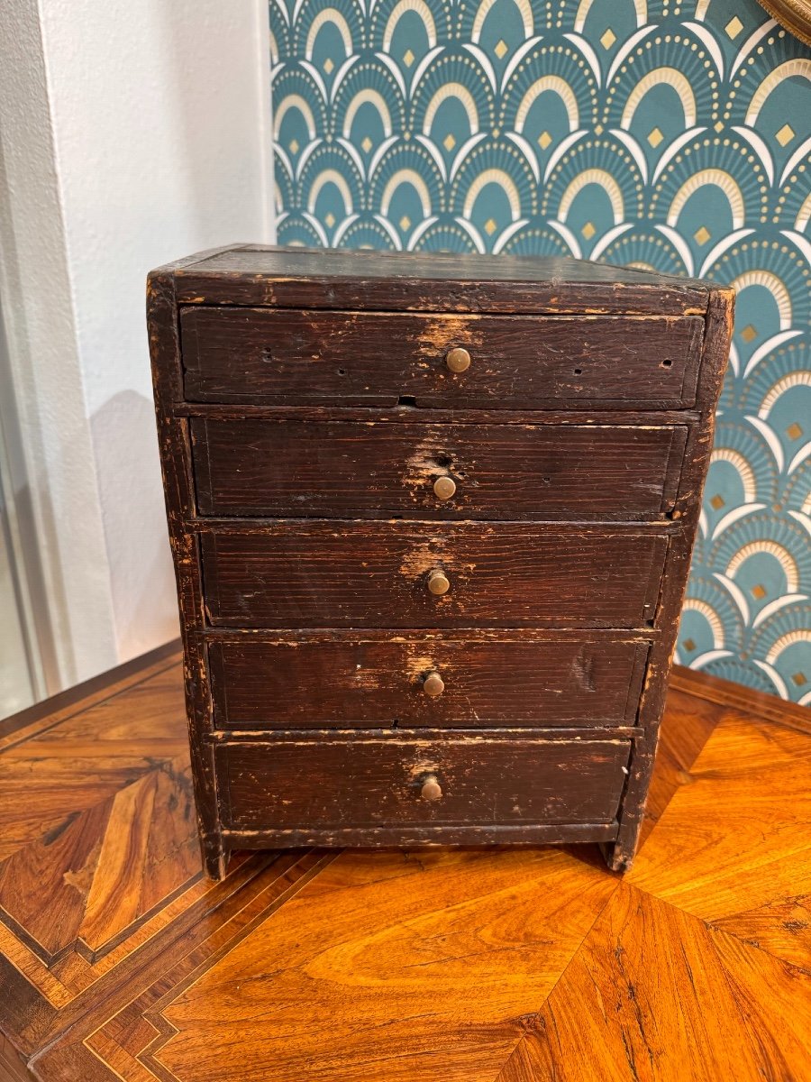 Old Small Watchmaker's Layette Small Watchmaking Trade Furniture 19th Century Blackened Wood -photo-1