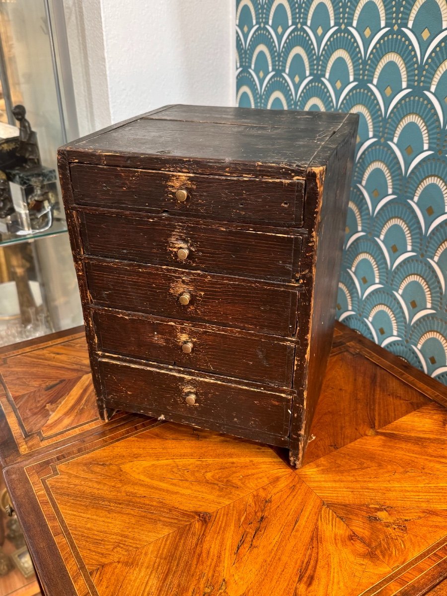 Old Small Watchmaker's Layette Small Watchmaking Trade Furniture 19th Century Blackened Wood -photo-5