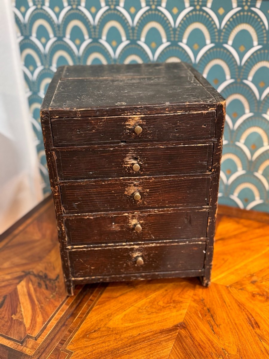 Old Small Watchmaker's Layette Small Watchmaking Trade Furniture 19th Century Blackened Wood -photo-6