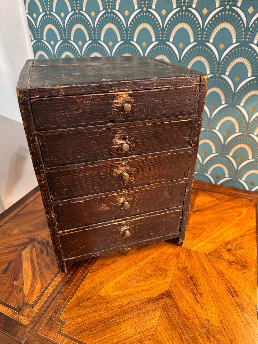 Old Small Watchmaker's Layette Small Watchmaking Trade Furniture 19th Century Blackened Wood -photo-8