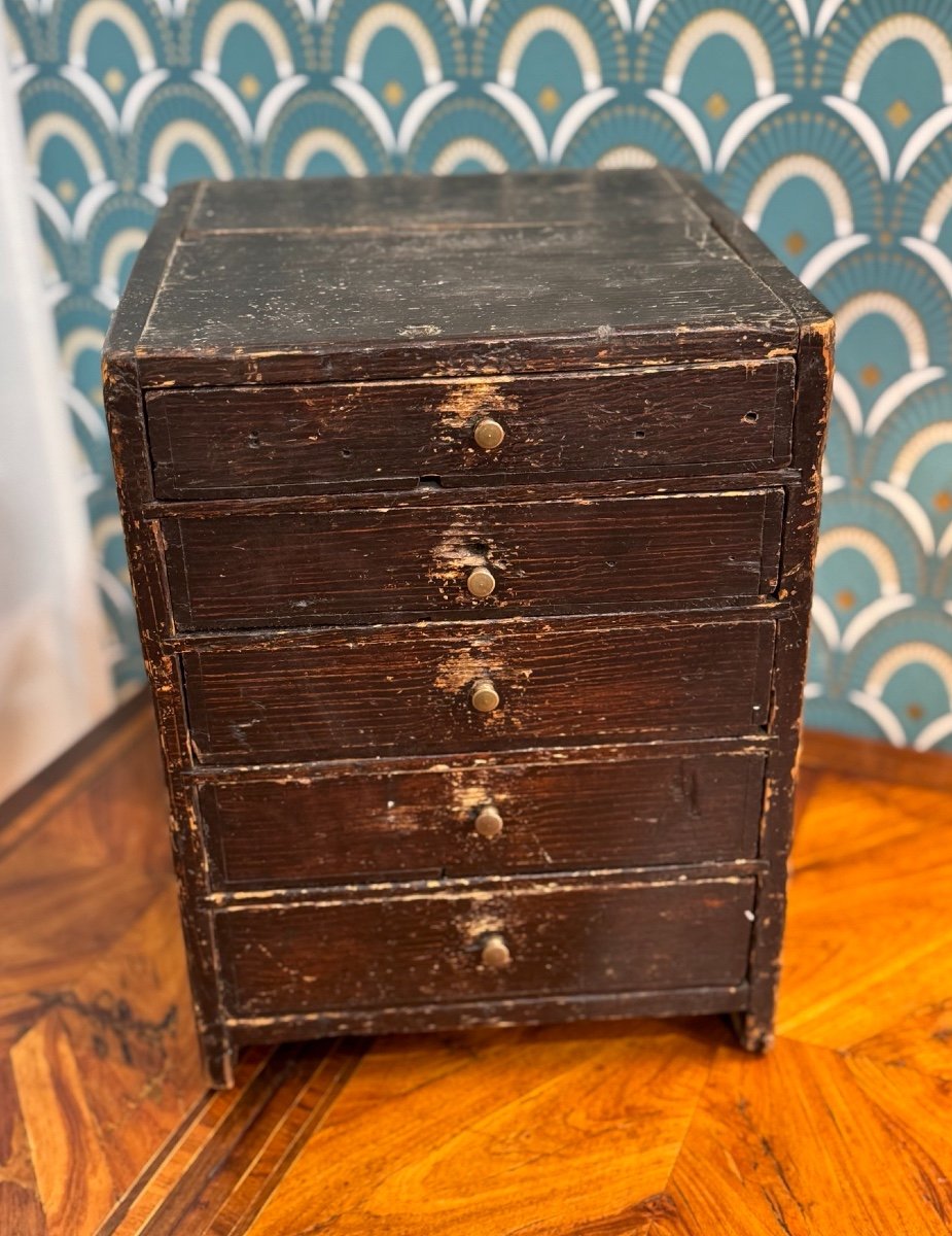 Old Small Watchmaker's Layette Small Watchmaking Trade Furniture 19th Century Blackened Wood 