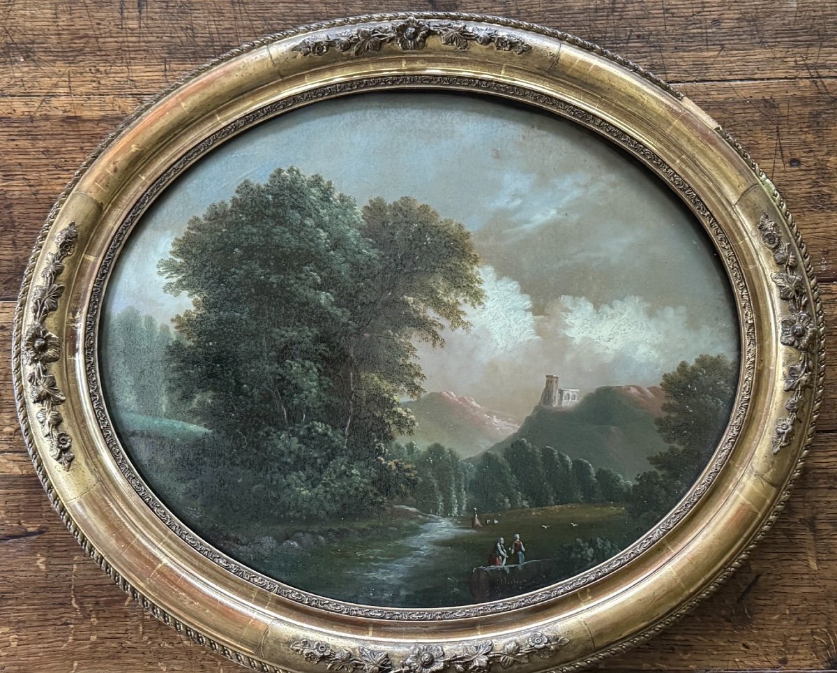 Ancien Tableau Peinture En Fixé Sous Verre époque Napoléon III, Probablement Italie-photo-2