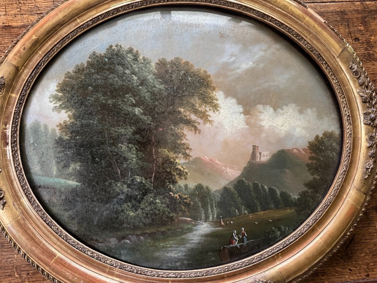 Ancien Tableau Peinture En Fixé Sous Verre époque Napoléon III, Probablement Italie-photo-2