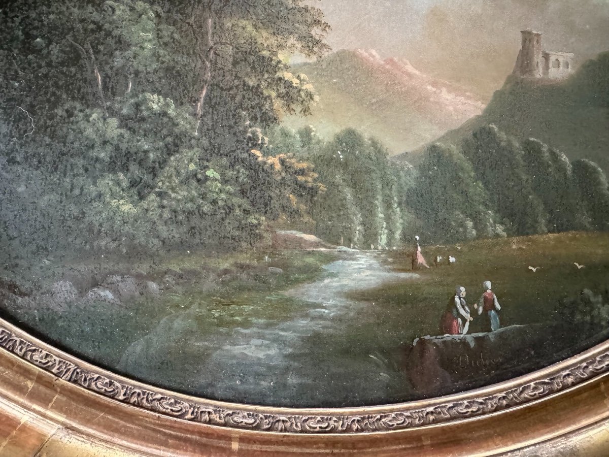 Ancien Tableau Peinture En Fixé Sous Verre époque Napoléon III, Probablement Italie-photo-6