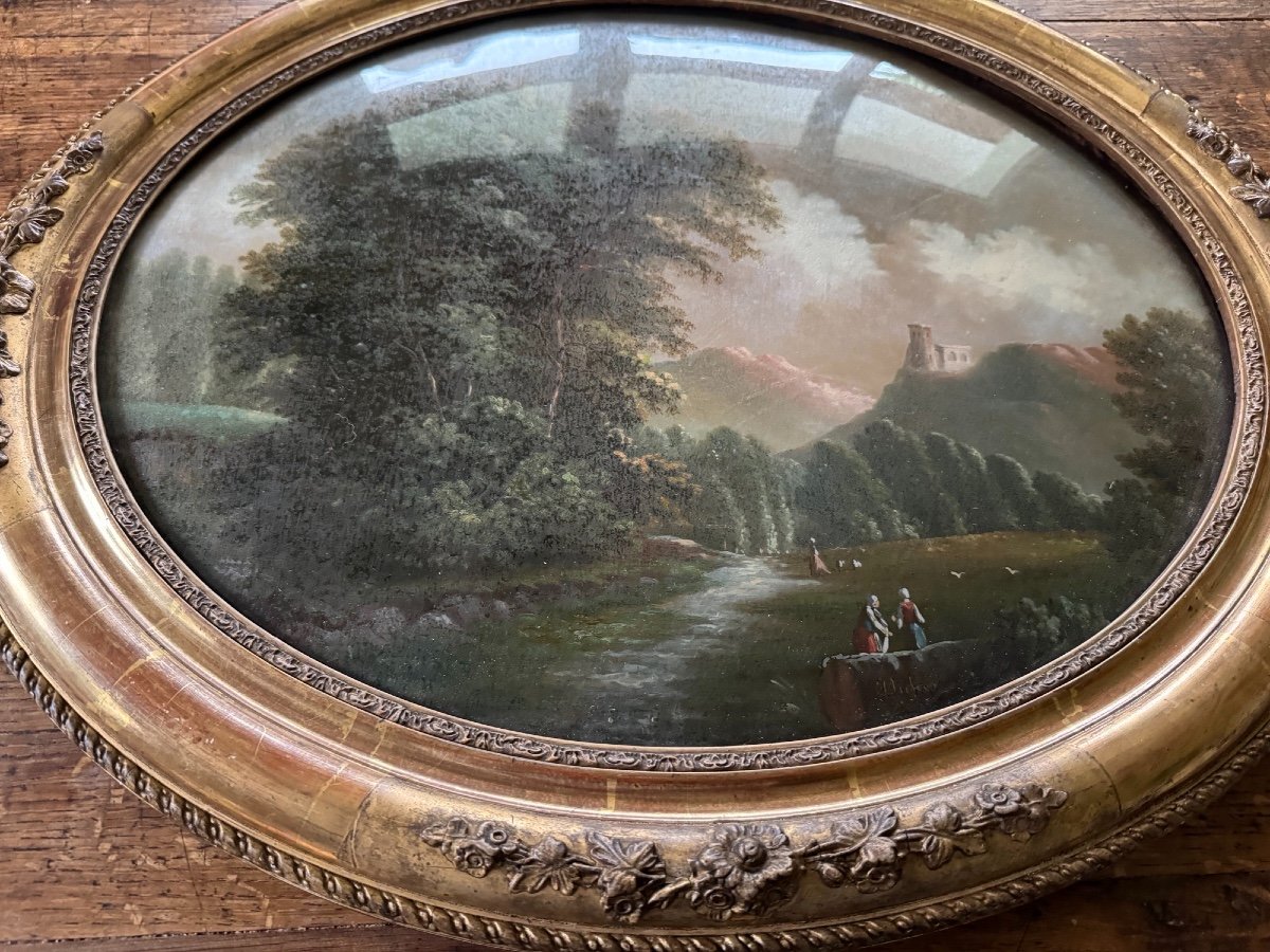 Ancien Tableau Peinture En Fixé Sous Verre époque Napoléon III, Probablement Italie-photo-7