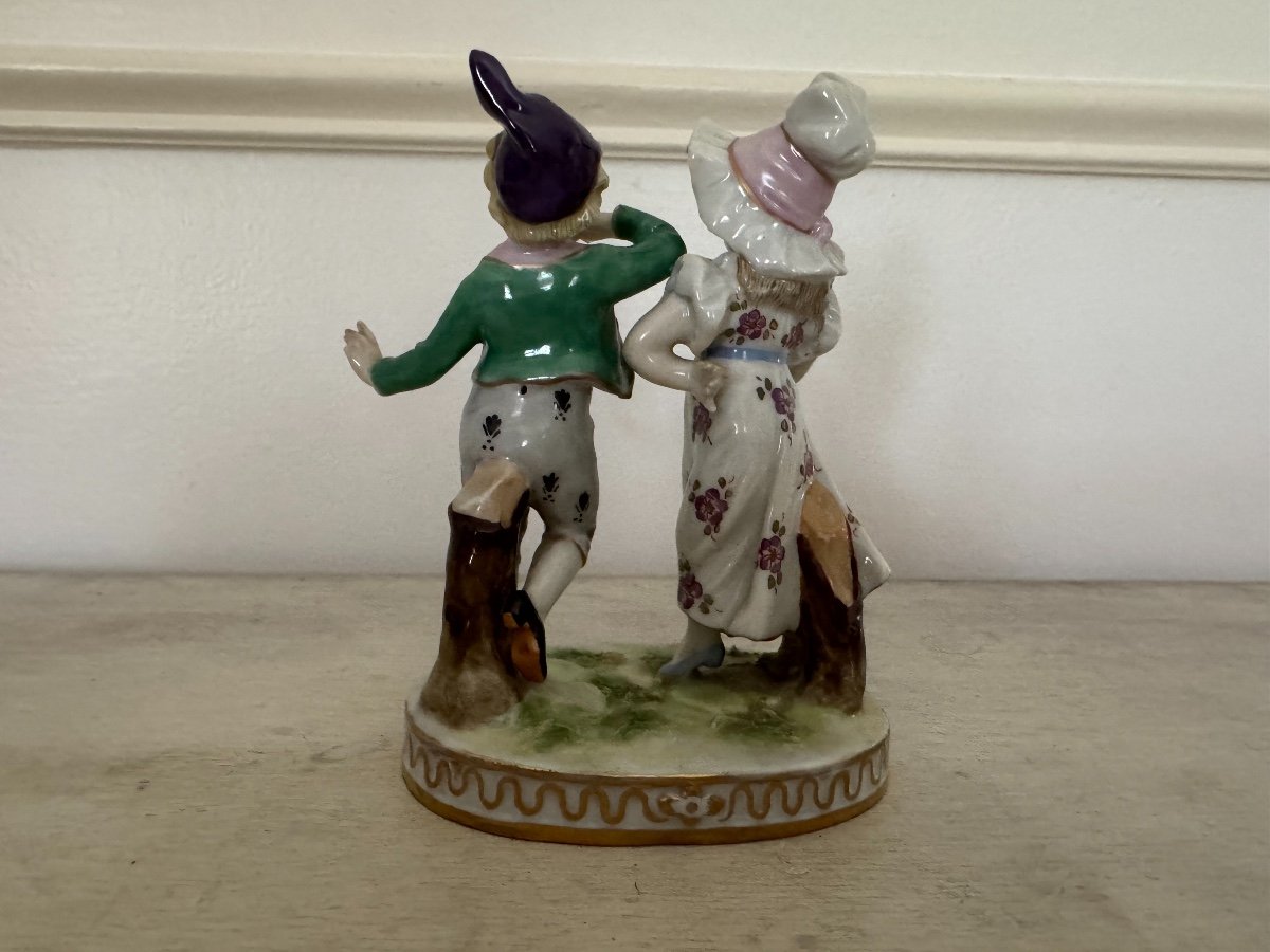 Ancien Petit Couple En Porcelaine Allemande De Dresde Vers 1900 Personnages -photo-3