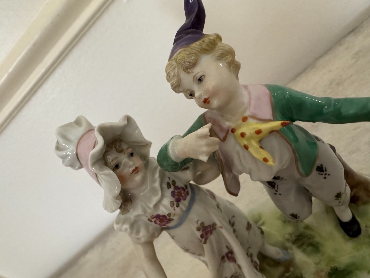 Ancien Petit Couple En Porcelaine Allemande De Dresde Vers 1900 Personnages -photo-5