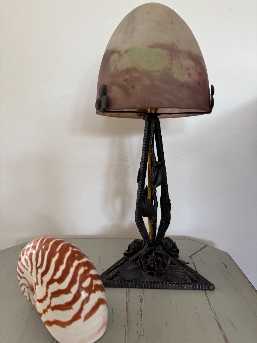 Ancienne Lampe Art Deco Par Muller Dite Lampe Champignon 1920 1930 Pate De Verre -photo-4