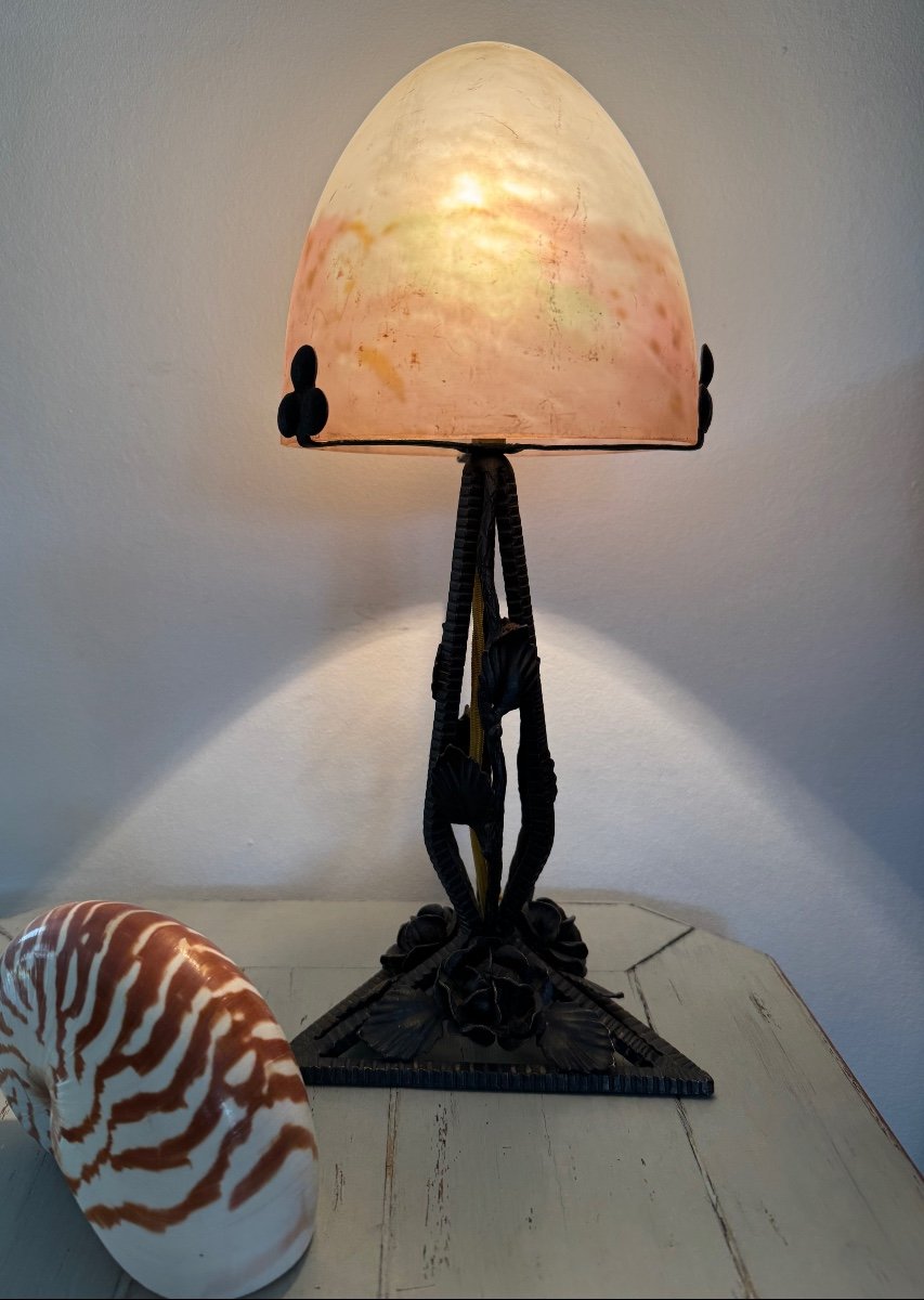 Antique Art Deco Lamp By Muller Called Mushroom Lamp 1920 1930 Glass Paste 