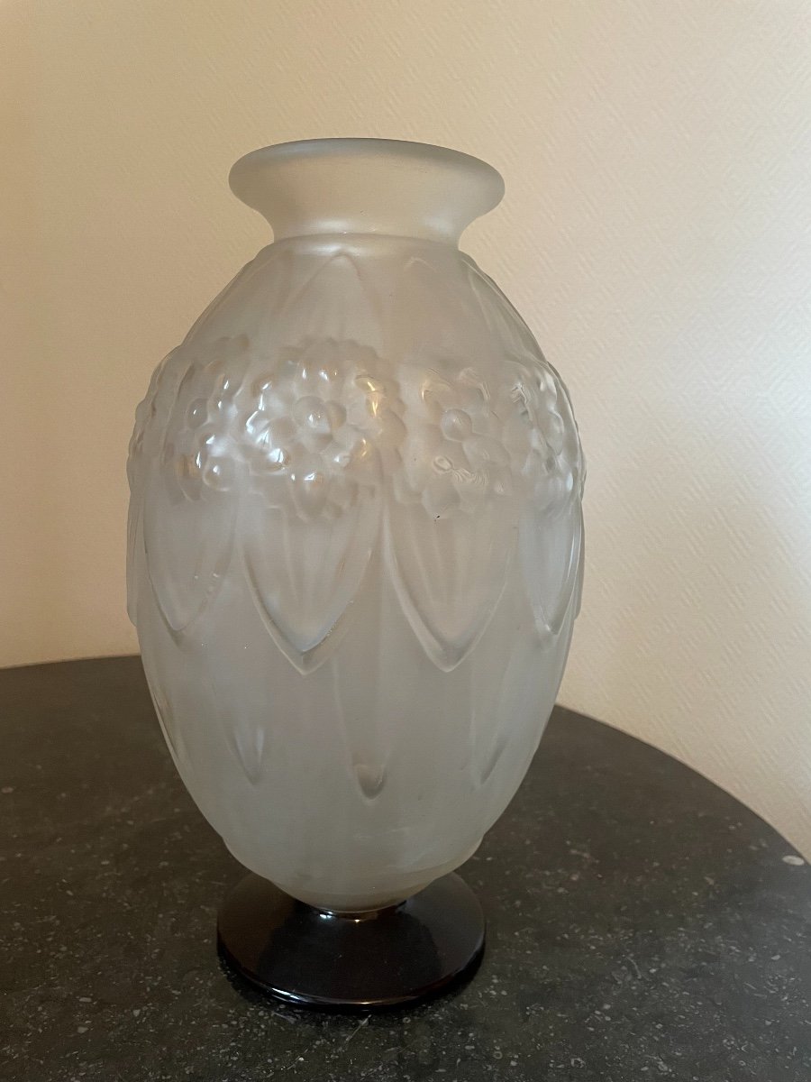 Antique Art Deco Vase By French Glass Schneider, Early 20th Century Verçais Period -photo-2