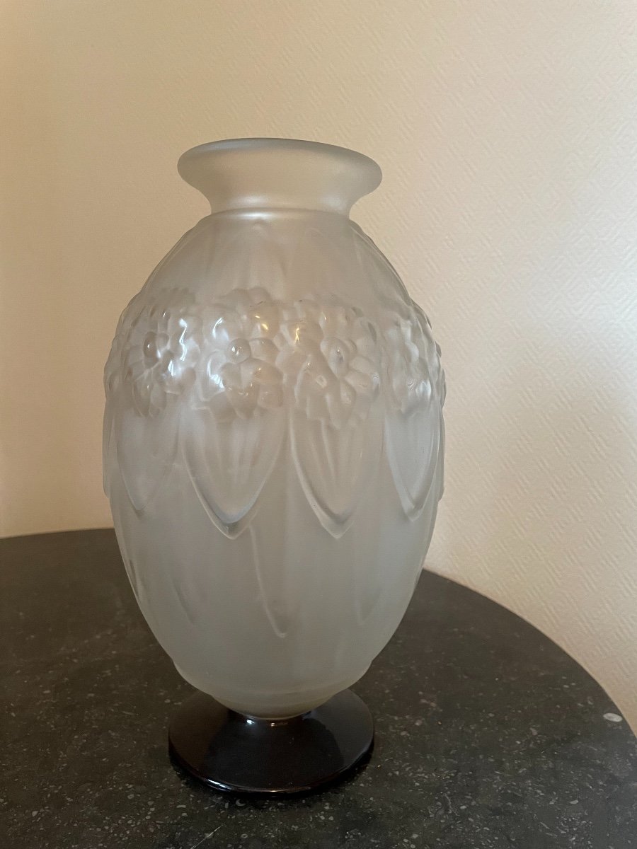 Antique Art Deco Vase By French Glass Schneider, Early 20th Century Verçais Period -photo-4