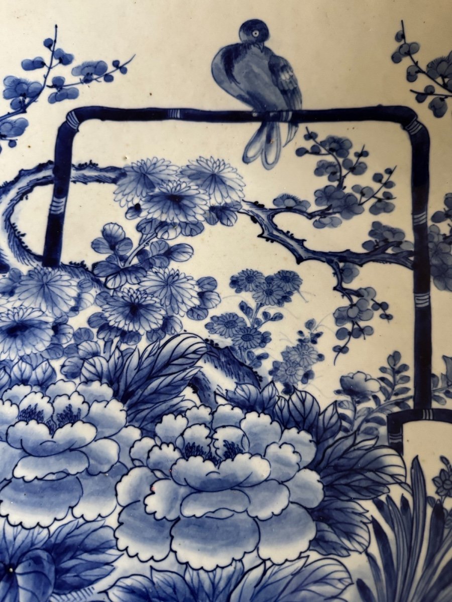 Tres Grand Plat En Porcelaine Japon XIX Eme Blanc Bleu Imari 57 Cm Arita-photo-3