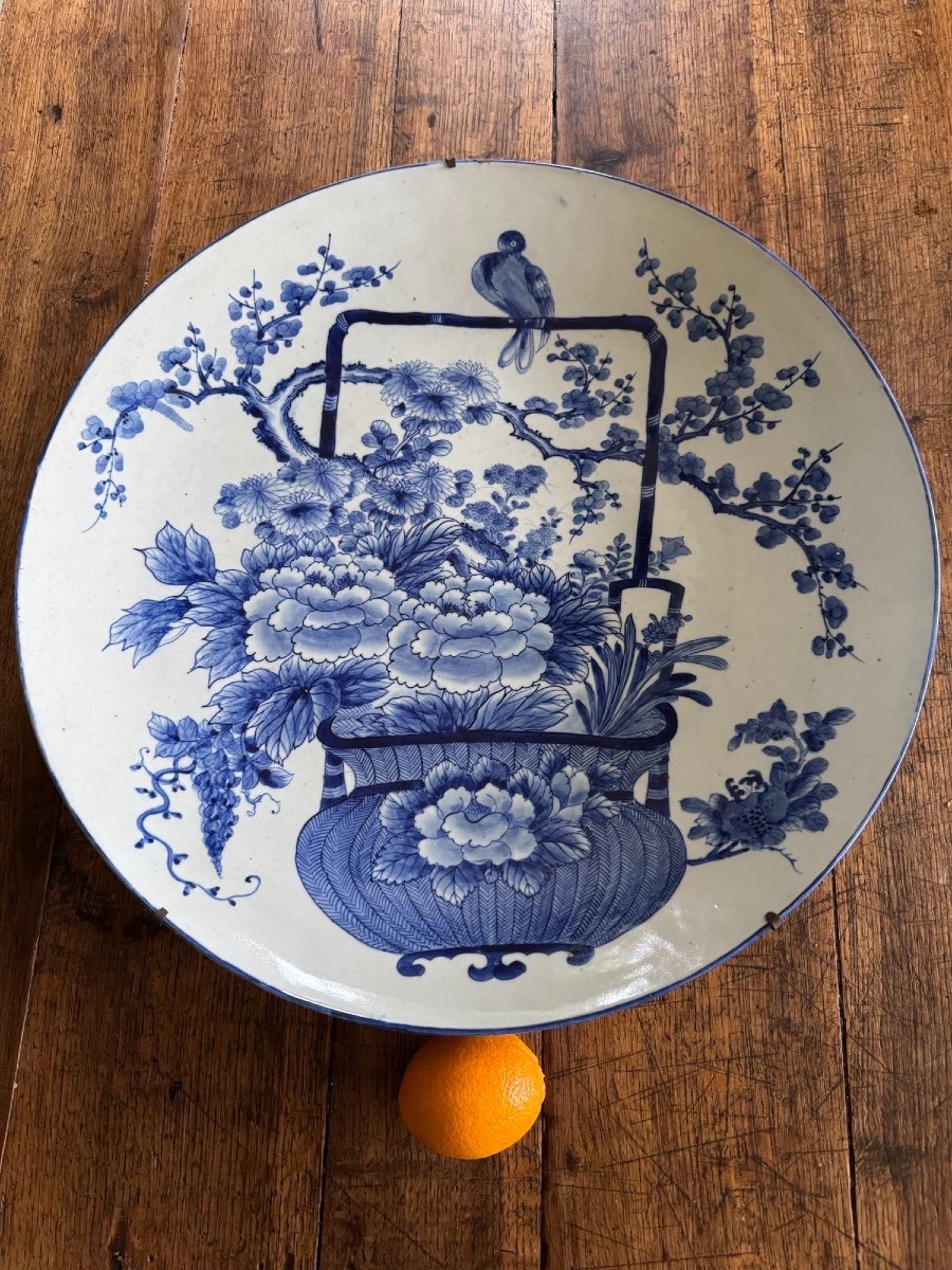 Tres Grand Plat En Porcelaine Japon XIX Eme Blanc Bleu Imari 57 Cm Arita-photo-3