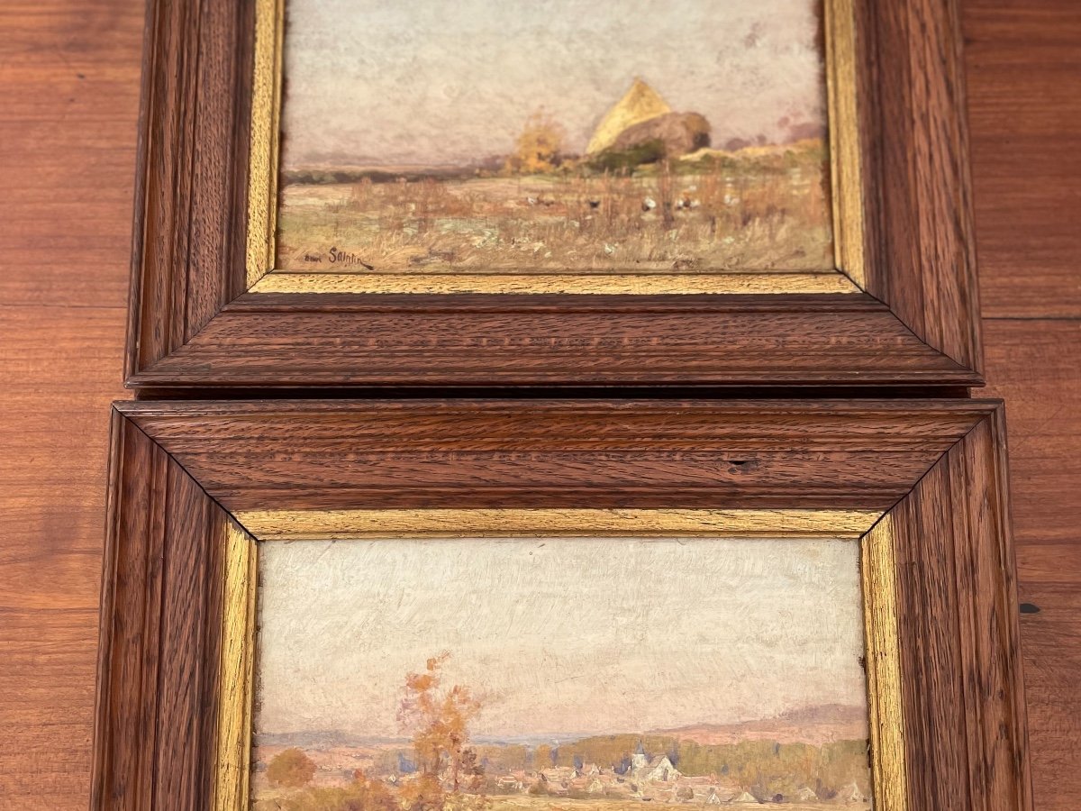 Pair Of Old Paintings By Louis-henri Saintin (1846 1899) Impressionist Oil On Panel-photo-1