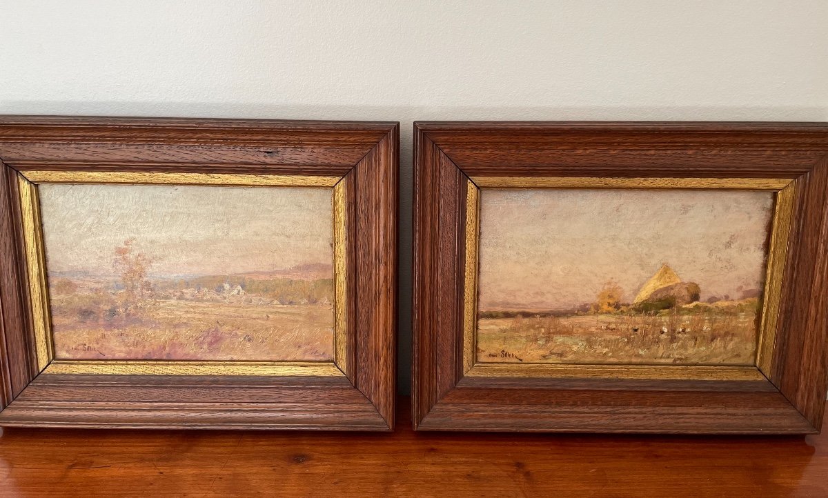 Pair Of Old Paintings By Louis-henri Saintin (1846 1899) Impressionist Oil On Panel