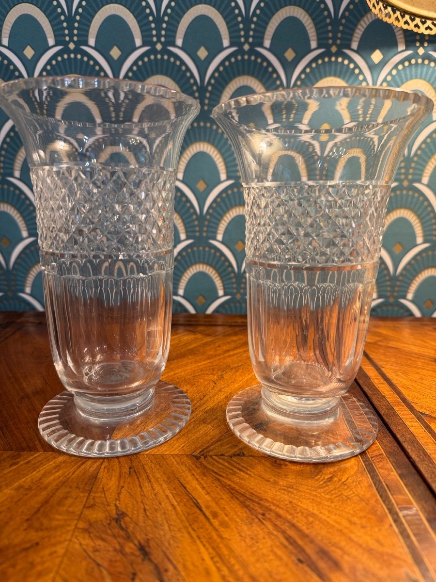 Pair Of Louis XVI Style Sèvres Crystal Vases Early 20th Century Antique Vase -photo-1