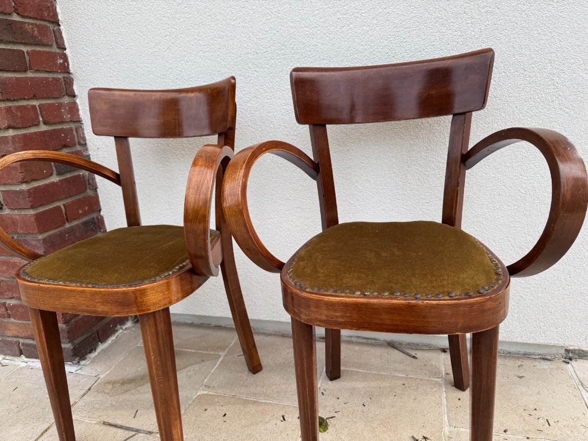 Antique Pair Of Elm Bridge Armchairs Circa 1940 Antique Art Deco Armchair 20th Century-photo-4