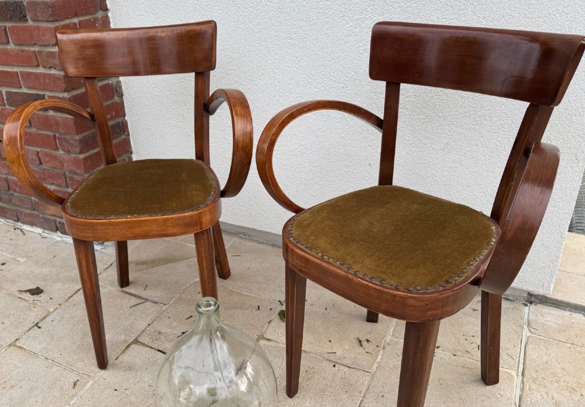 Antique Pair Of Elm Bridge Armchairs Circa 1940 Antique Art Deco Armchair 20th Century-photo-1