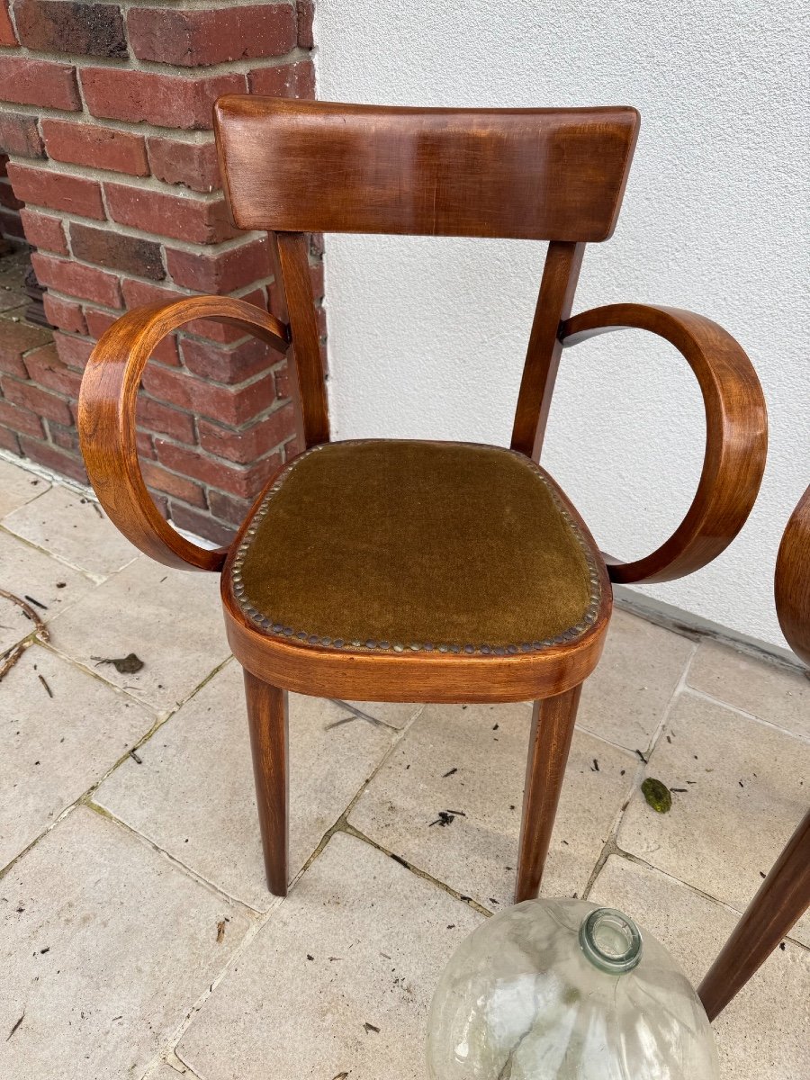 Antique Pair Of Elm Bridge Armchairs Circa 1940 Antique Art Deco Armchair 20th Century-photo-2