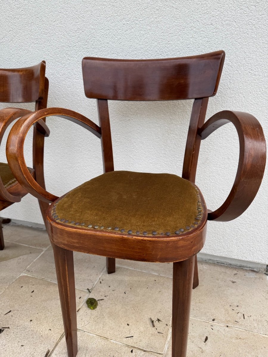 Antique Pair Of Elm Bridge Armchairs Circa 1940 Antique Art Deco Armchair 20th Century-photo-3