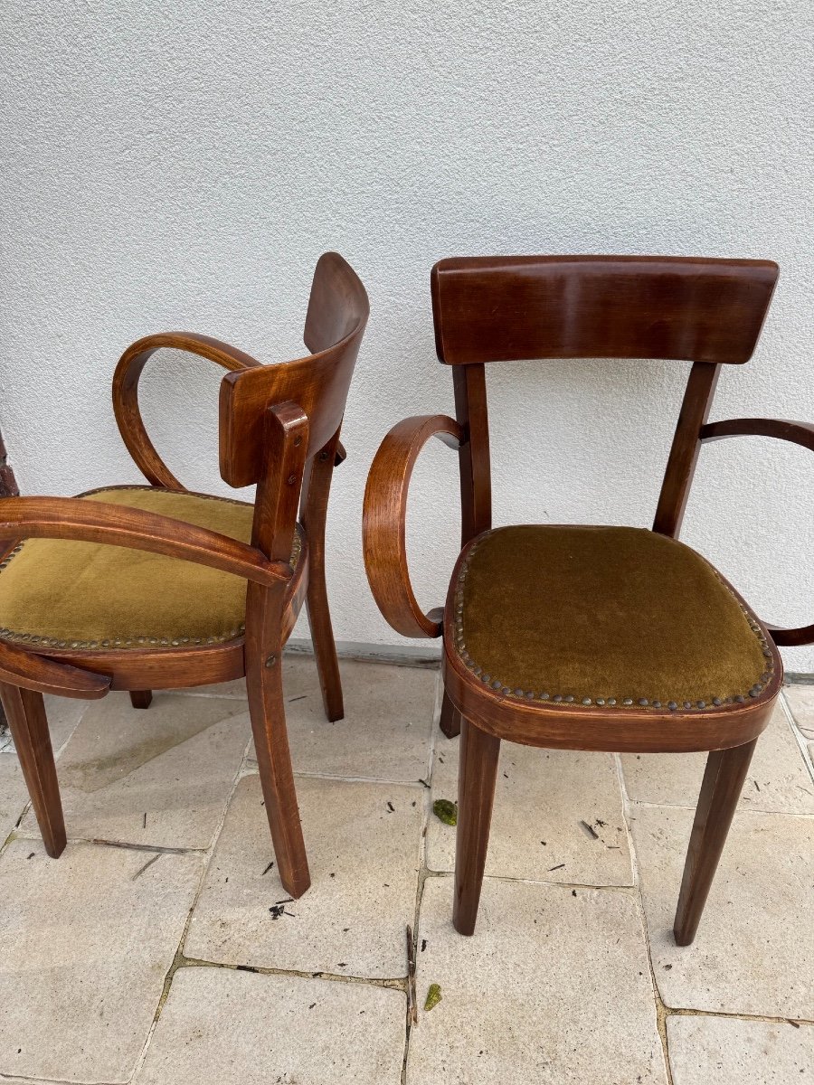 Antique Pair Of Elm Bridge Armchairs Circa 1940 Antique Art Deco Armchair 20th Century-photo-7