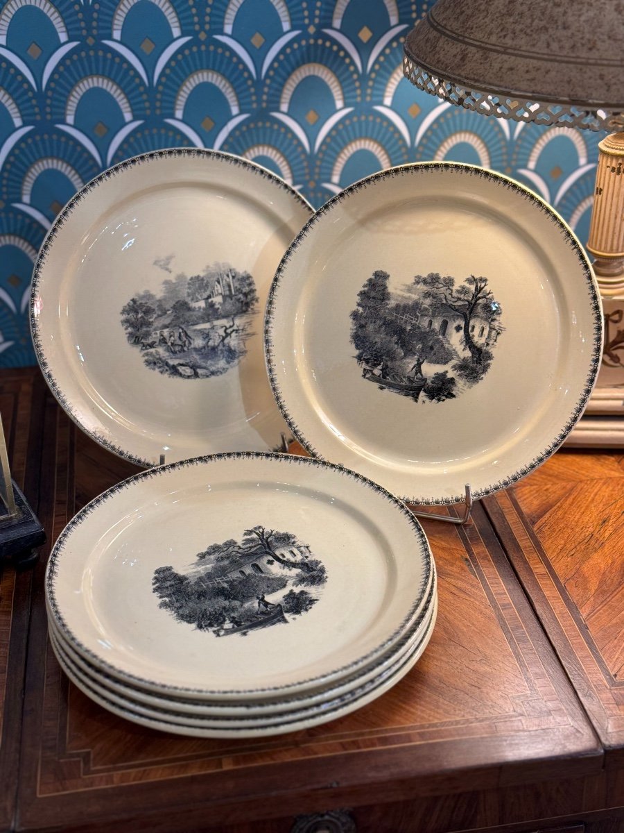 Set Of 6 Fine Earthenware Plates, Terre De Ferre Type, Bloch La Louviere, Circa 1900-photo-2