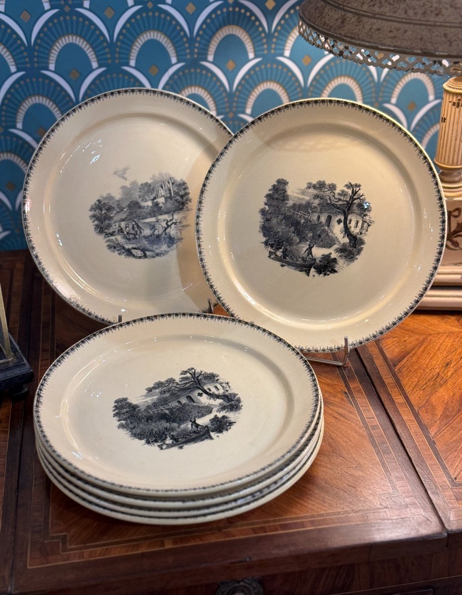 Set Of 6 Fine Earthenware Plates, Terre De Ferre Type, Bloch La Louviere, Circa 1900