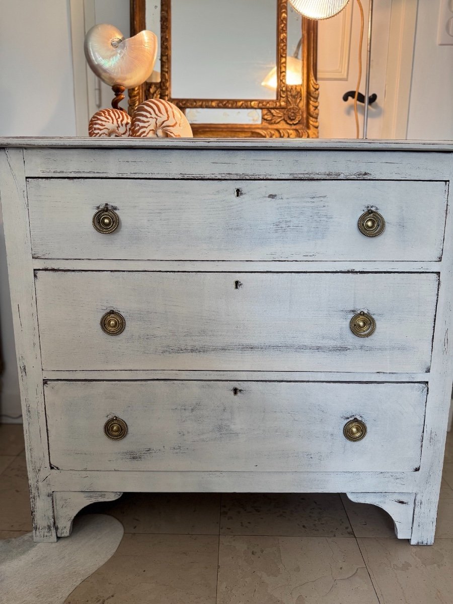 Old Small Mountain Chest Of Drawers In Repainted Pine, 19th Century, Small Format-photo-2