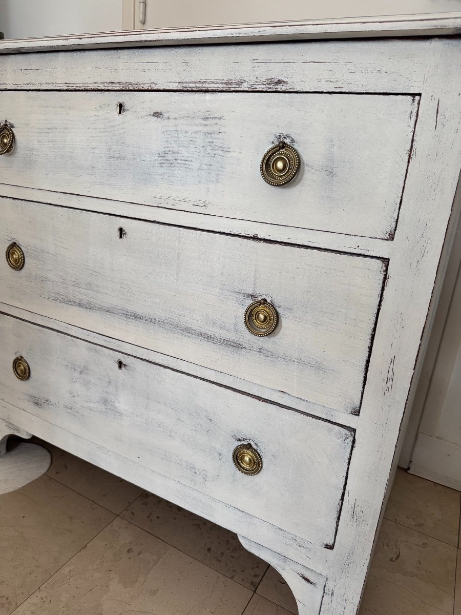 Old Small Mountain Chest Of Drawers In Repainted Pine, 19th Century, Small Format-photo-2