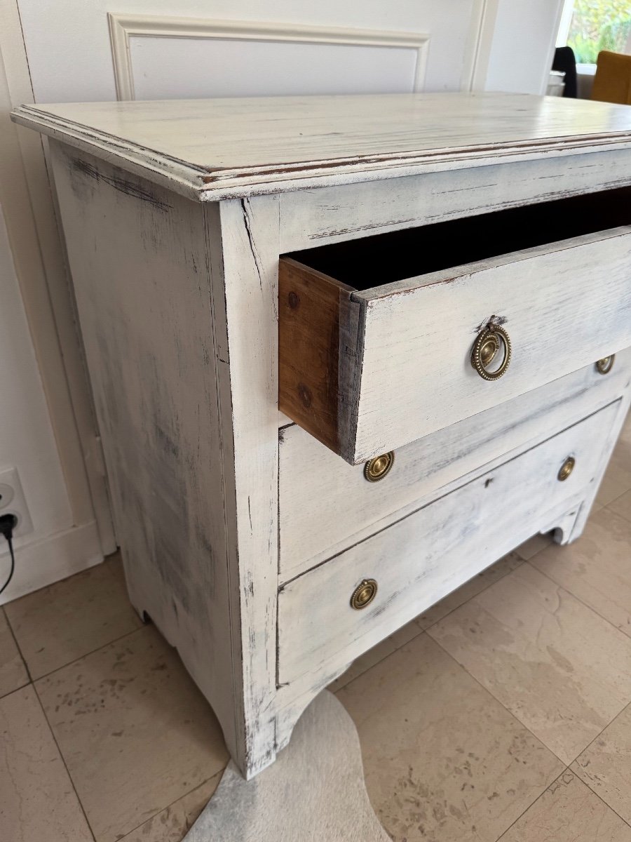 Old Small Mountain Chest Of Drawers In Repainted Pine, 19th Century, Small Format-photo-6