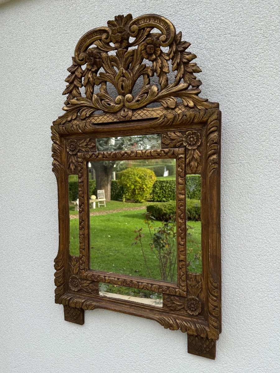 Antique Mirror With Pediment And Glazing Beads In Gilded Wood Circa 1900 -photo-6