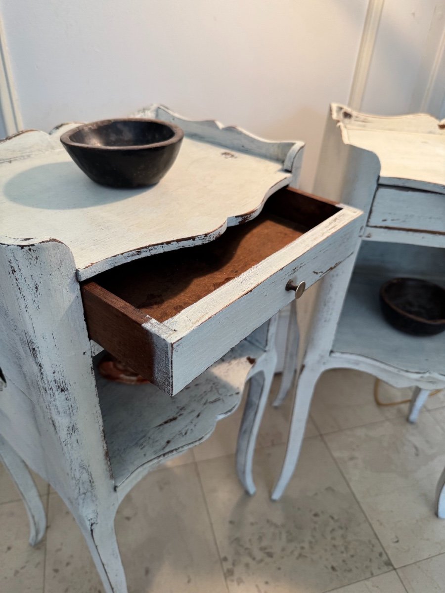 Antique Pair Of Bedside Tables In Patinated Oak, Early 20th Century -photo-4