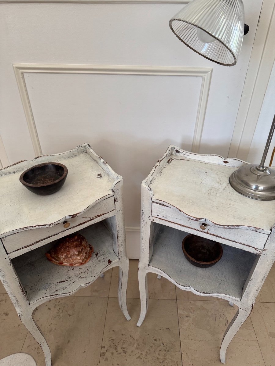 Antique Pair Of Bedside Tables In Patinated Oak, Early 20th Century -photo-3