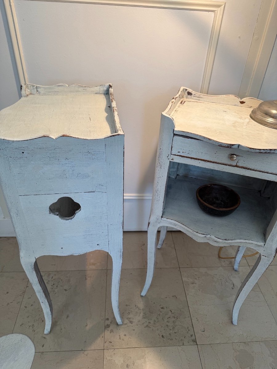 Antique Pair Of Bedside Tables In Patinated Oak, Early 20th Century -photo-7