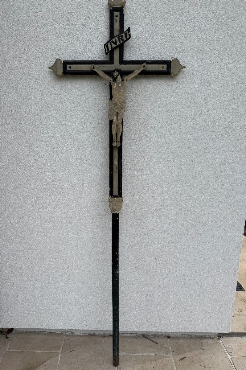 Ancienne Et Grande Croix De Procession En Bois  XIX Eme Siècle Religieux Religion Christianisme