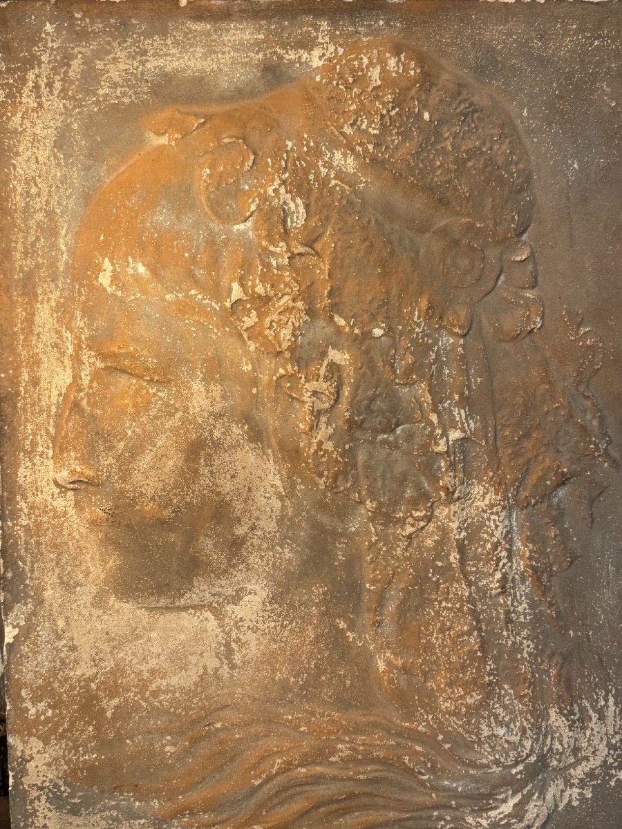 Ancien Bas Relief En Terre Cuite , Profil Dame Au Bonnet , Fin XIX Début XX Eme Siècle Patine-photo-2