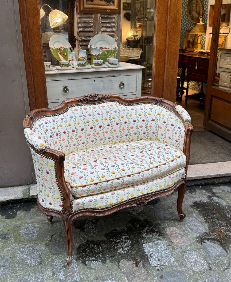 Old Bench Basket Period 19th Century Louis XV Style Sofa Carved Molded Beech