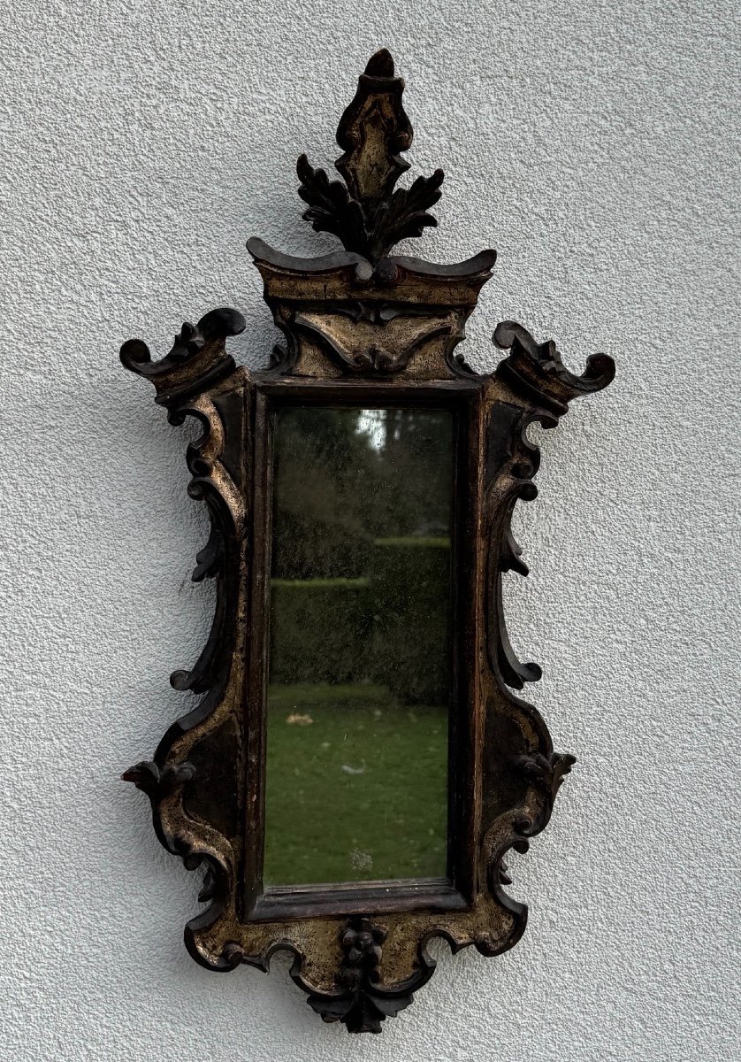 Ancien Miroir Vénitien Epoque Fin XVIII Eme En Bois Doré Et Noirci Italie Venise 