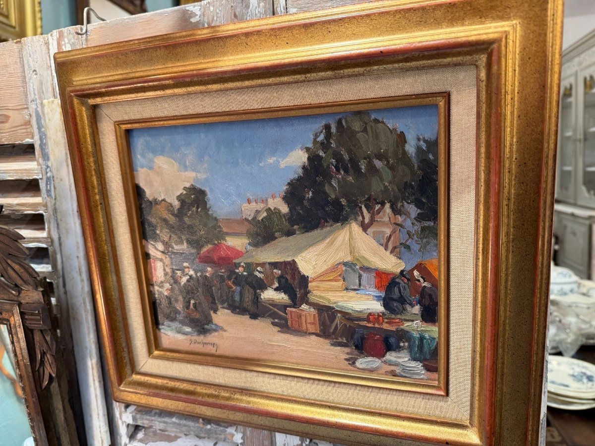 Ancien Tableau Huile Sur Panneau Par Suzanne Dechamps : Marché Breton école De Rouen Normandie-photo-8